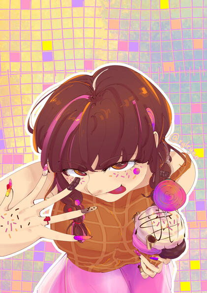 Judith eating ice cream again, now with lollipop